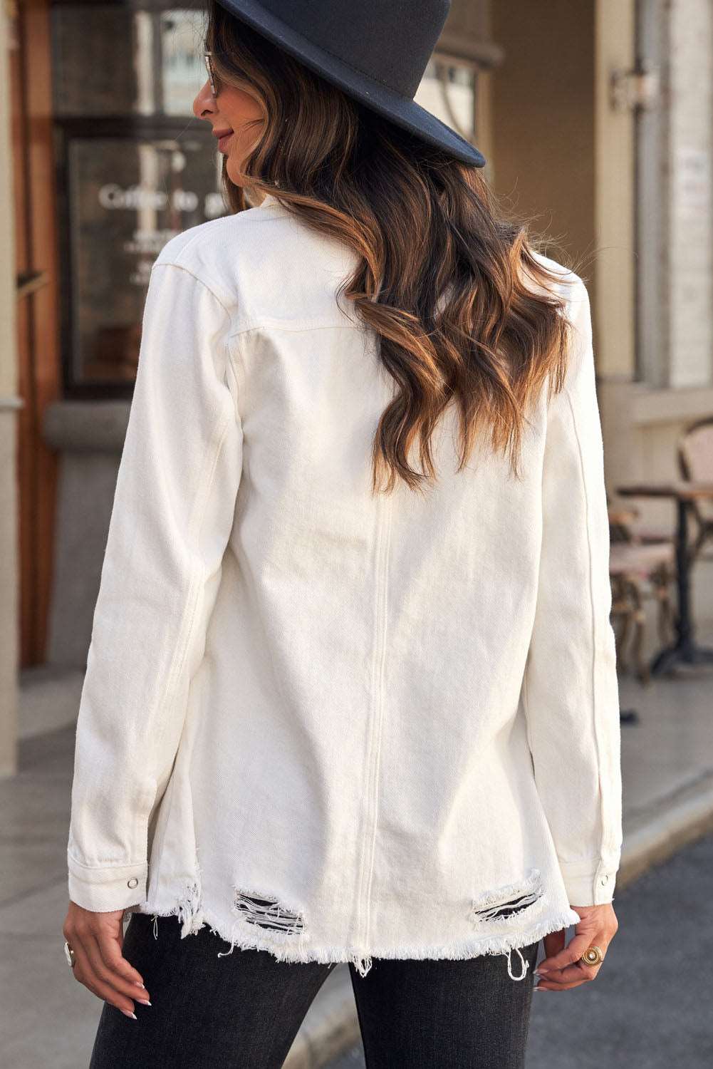 Lovely Distressed Snap Down Denim Jacket