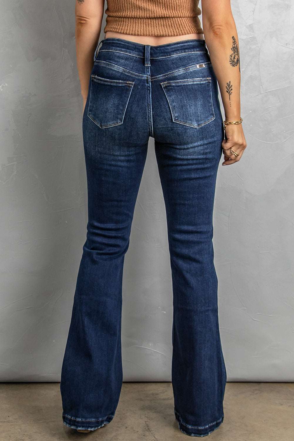 Grace Button Fly Distressed Bootcut Jeans