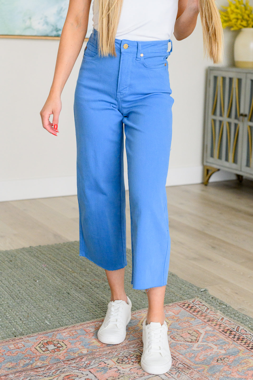 Judy Blue Lisa High Rise Wide Leg Crop Jeans in Sky Blue