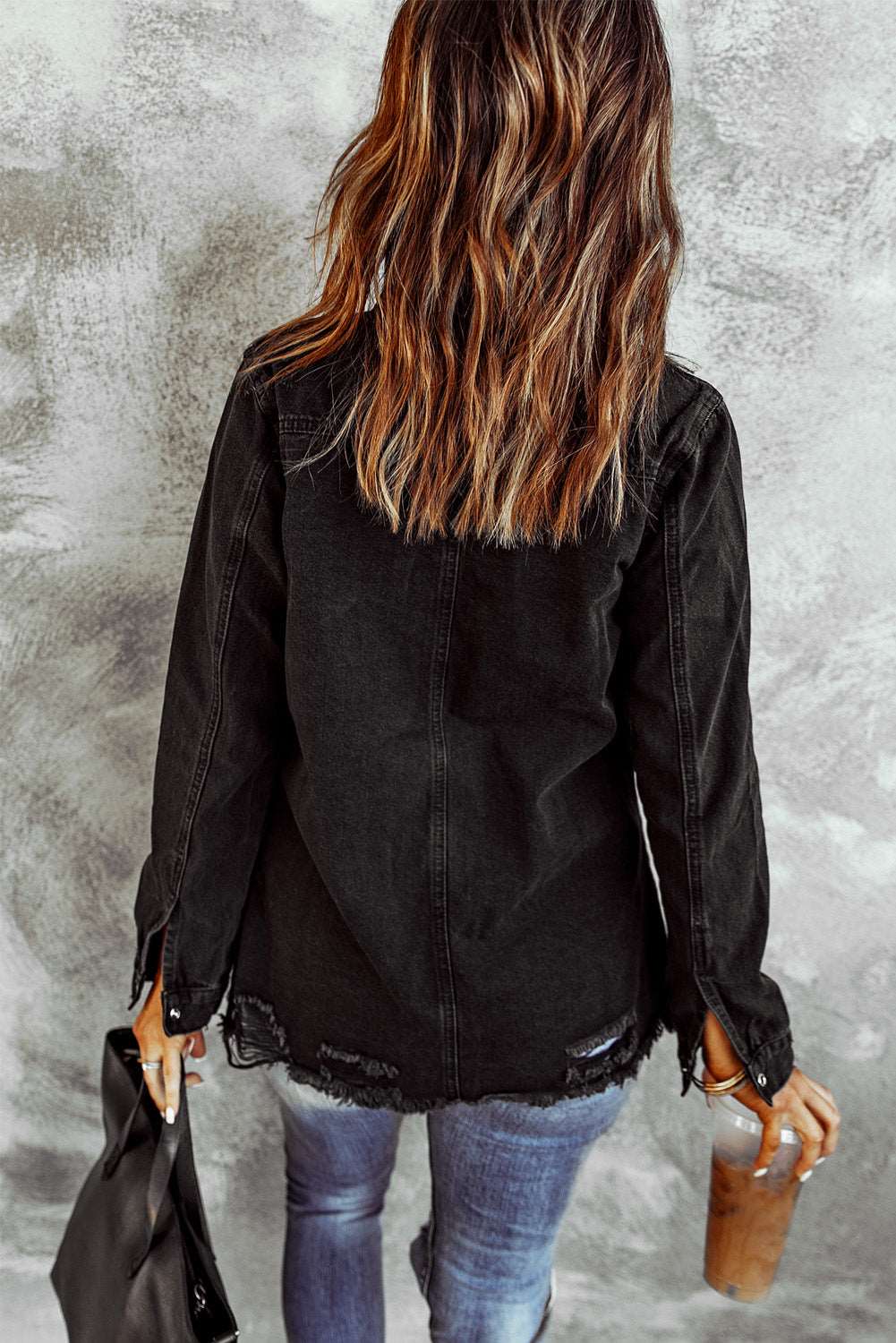 Lovely Distressed Snap Down Denim Jacket