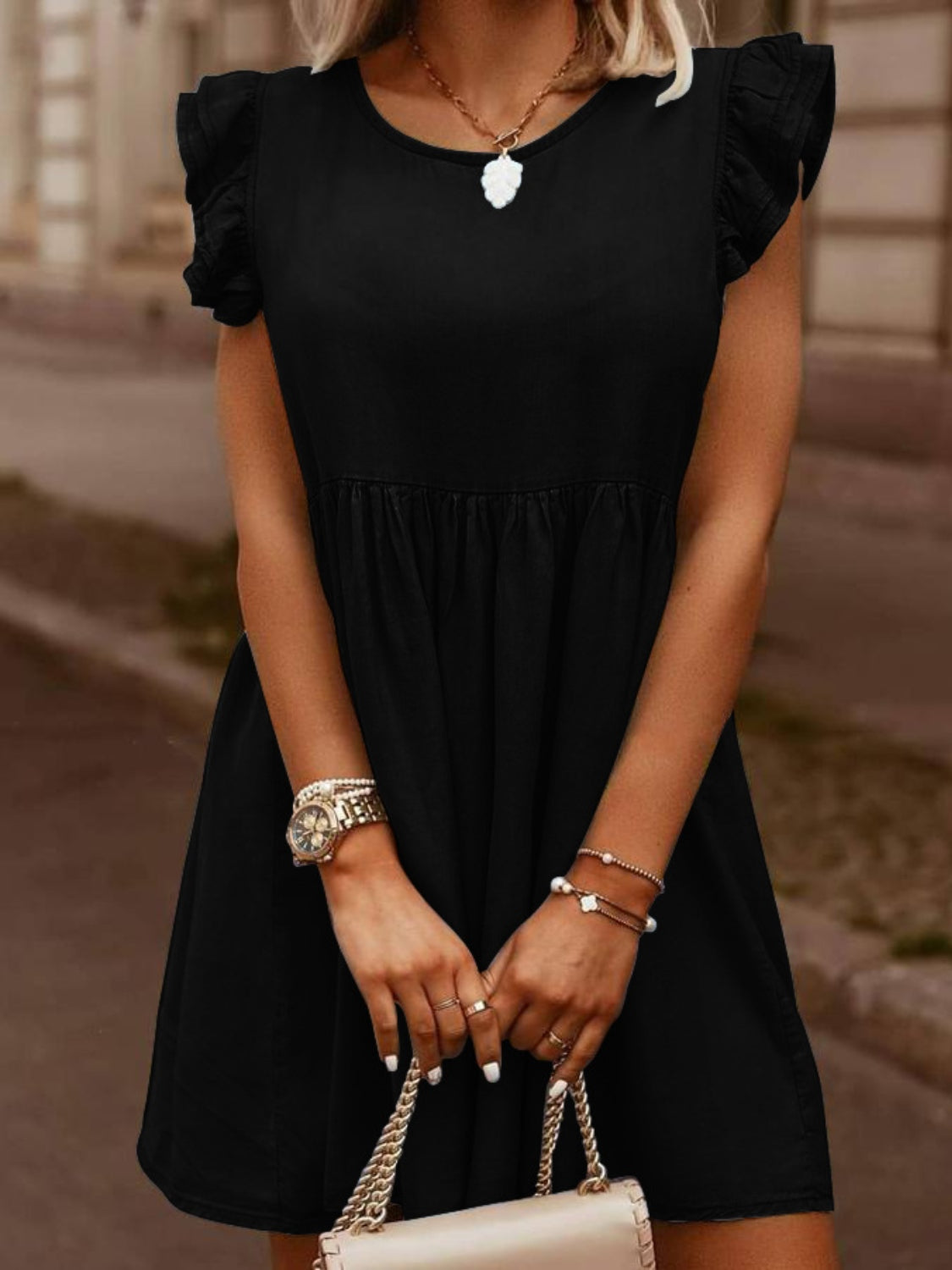 Little Miss Innocent  Cap Sleeve Denim Dress