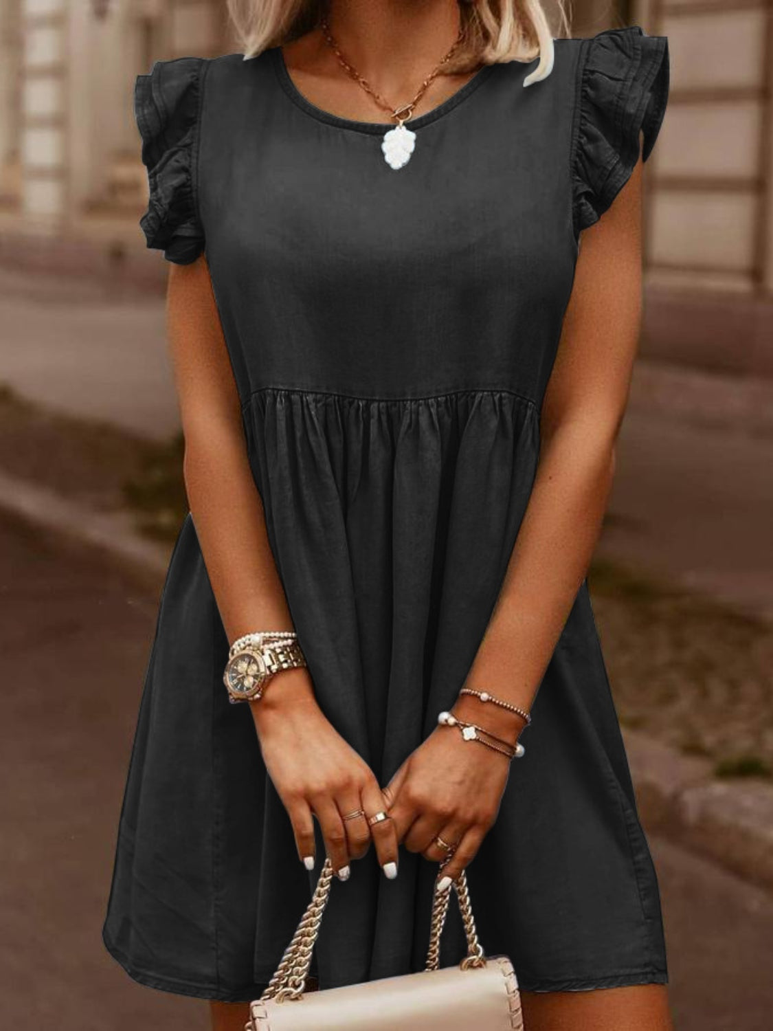 Little Miss Innocent  Cap Sleeve Denim Dress